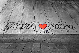Selective Color Graffiti Heart on Concrete Wall