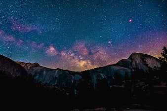 Milky Way Galaxy Over Mountain Landscape At Night