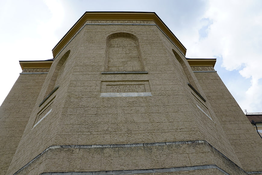 Low angle view of Beuron Abbey church tower architecture