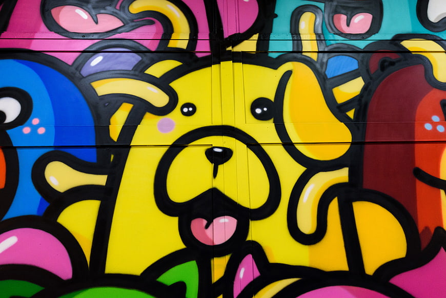 Colorful Cartoon Dog Graffiti Mural