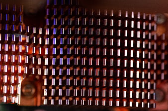 Macro shot of copper computer heat sink fins