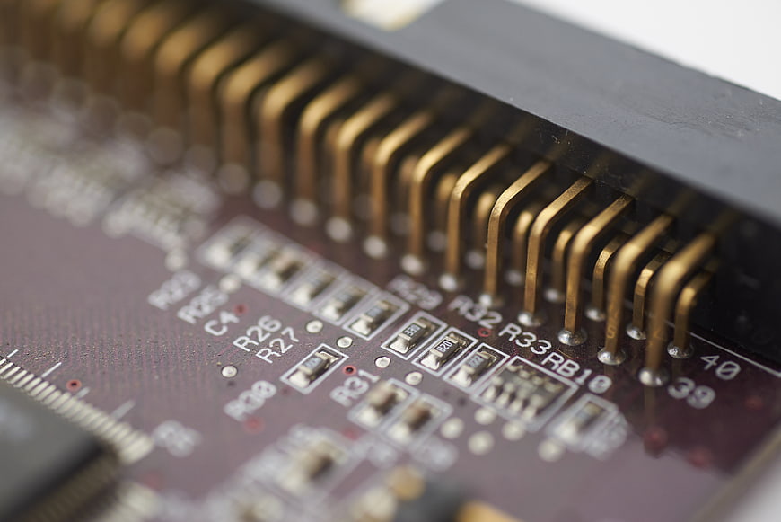 Macro Close-Up of Electronic Circuit Board Components
