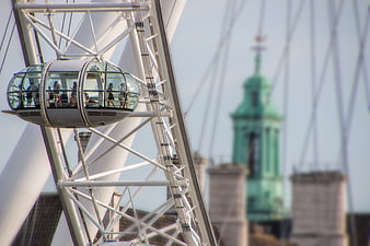 London Eye Ferris Wheel Cabin with Blurred City Background