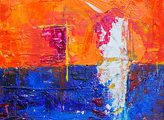 Vibrant Abstract Acrylic Painting with Orange and Blue Textures