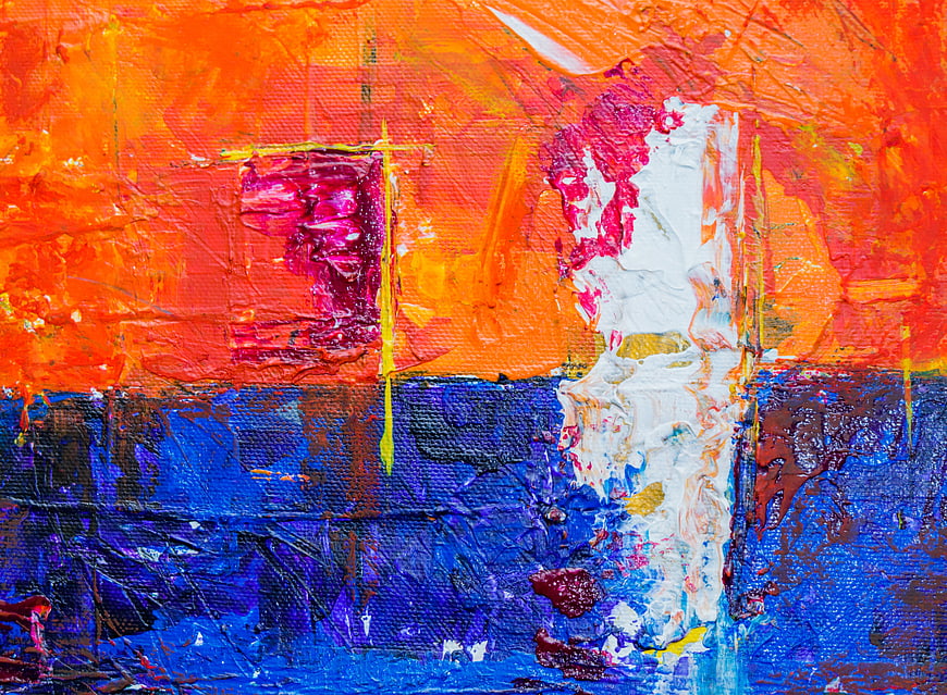 Vibrant Abstract Acrylic Painting with Orange and Blue Textures