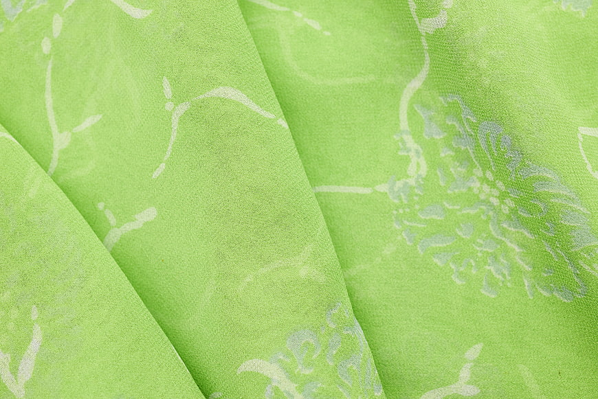 Close-up of Lime Green Floral Patterned Silk Fabric
