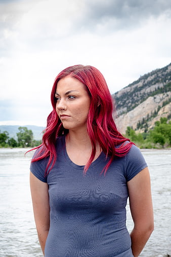 Portrait of Woman with Red Hair by River