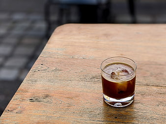 Iced Americano Coffee on Rustic Wooden Table