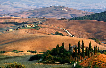 Rolling Tuscan Hills with Cypress Trees and Farmhouse