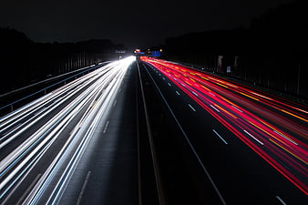 Long Exposure Light Trails on Highway at Night