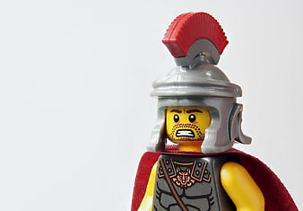 Close-up of a Lego Roman Centurion Minifigure with Helmet