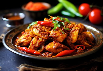 Spicy Chicken Curry with Fresh Chilies and Tomatoes