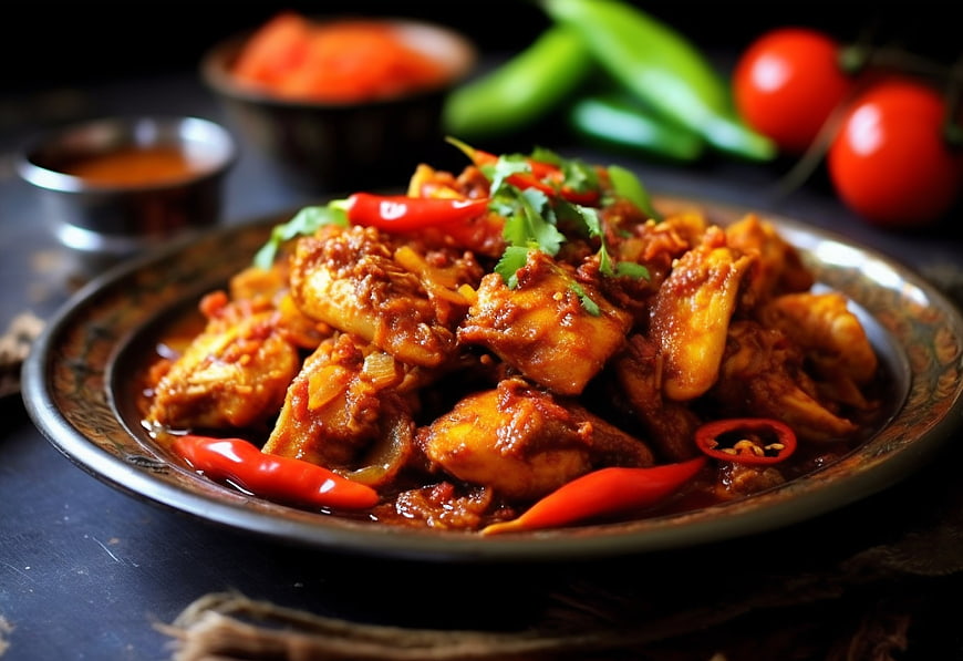 Spicy Chicken Curry with Fresh Chilies and Tomatoes