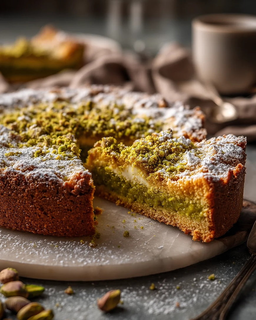 Pistachio Cake Slice with Creamy Filling
