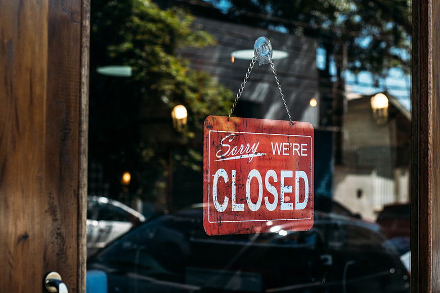 Vintage Red Closed Sign Hanging on Glass Door