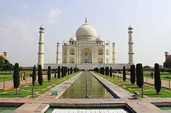 Taj Mahal Front View with Reflection Pool and Gardens