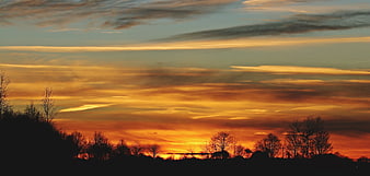 Dramatic sunset silhouette of trees and clouds