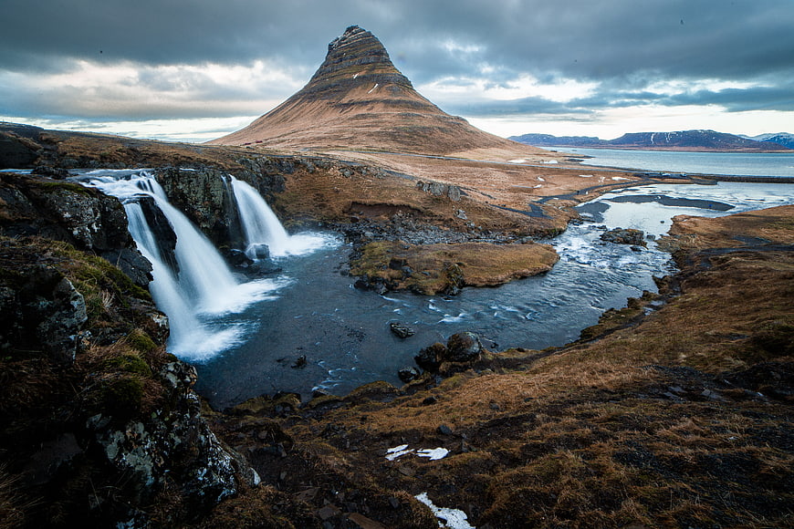 Kirkjufell Mountain and Waterfall in Iceland Landscape