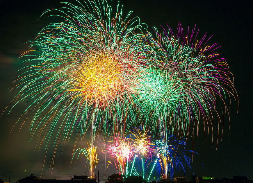 Vibrant Multi-Color Fireworks Display Against Night Sky