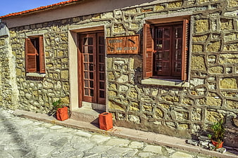 Traditional Stone Hair Salon Exterior in Cyprus Village