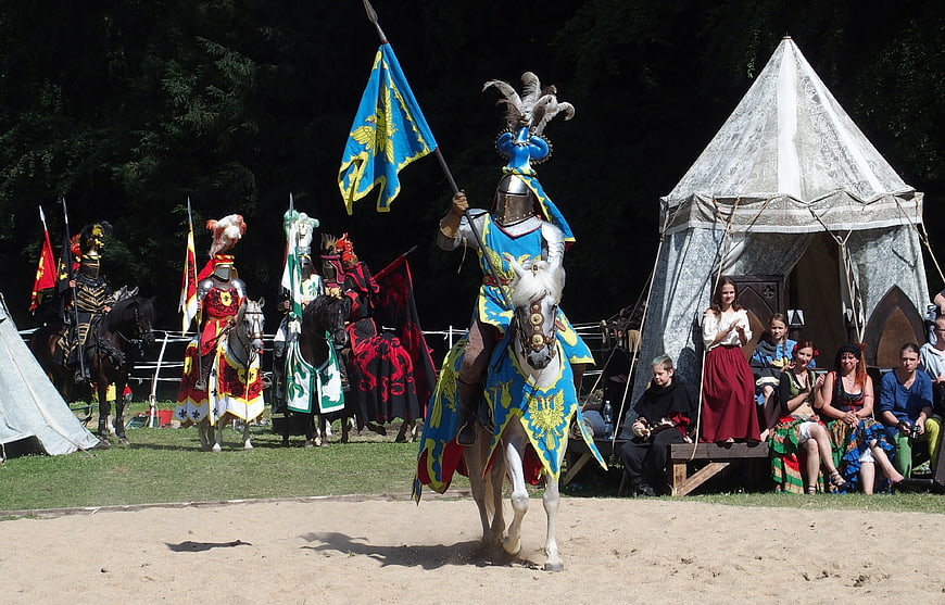 Medieval Knight On Horseback At Historical Tournament