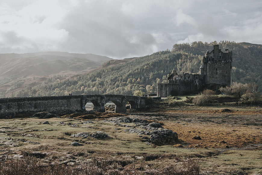Eilean Donan Castle and Stone Bridge in Scottish Highlands