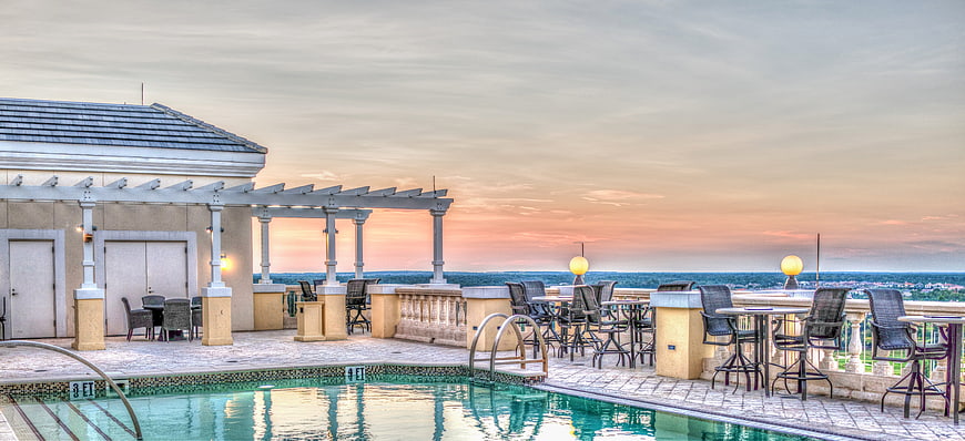 Luxury Rooftop Pool Terrace With Ocean View At Sunset