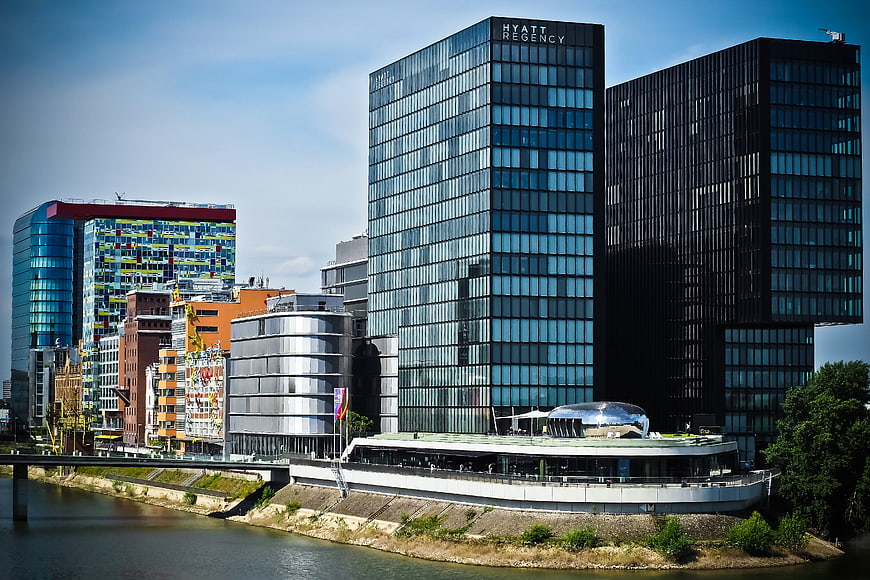 Modern Media Harbour Düsseldorf Skyline with Hyatt Regency