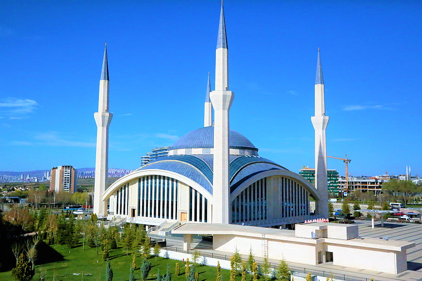 Modern Mosque with Blue Dome and Minarets