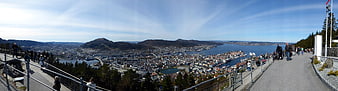 Panoramic View of Bergen City and Fjord from Mount Fløyen