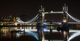 Illuminated Tower Bridge London Night View With River Thames Reflections