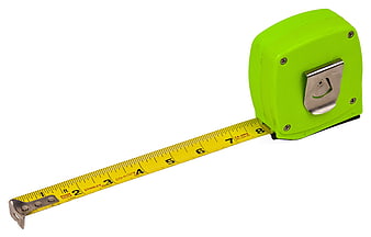 Green Tape Measure With Extended Yellow Blade On White Background