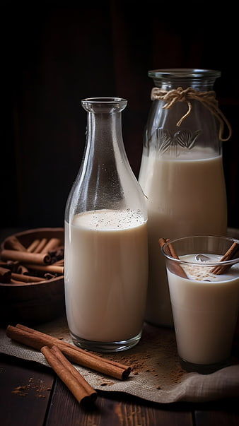 Cinnamon Milk in Glass Bottles and Cup