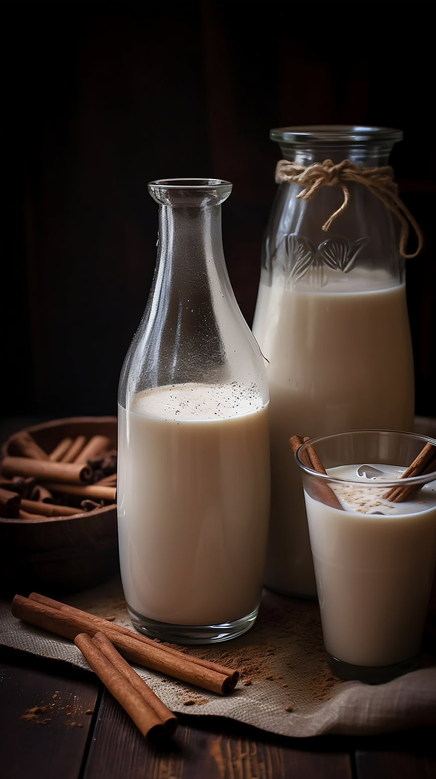 Cinnamon Milk in Glass Bottles and Cup