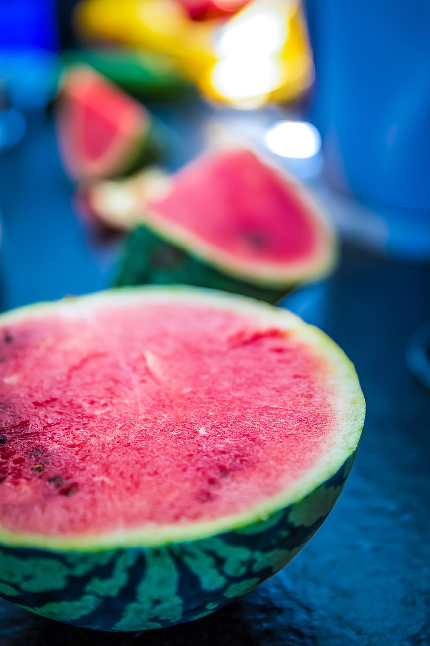 Fresh Sliced Watermelon on Blue Background