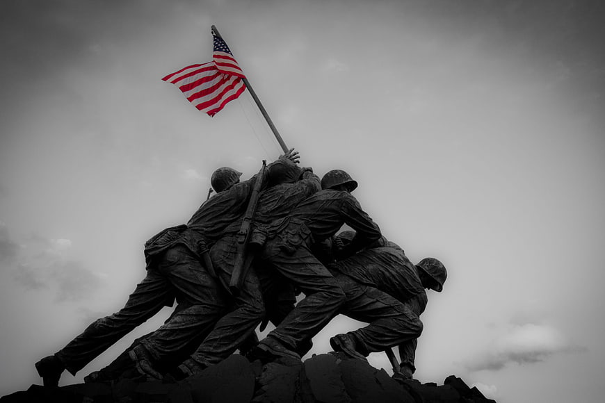 Iwo Jima Memorial Flag Raising Statue Against Gray Sky