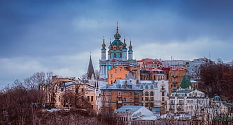 St. Andrew's Church in Kyiv, Ukraine Cityscape