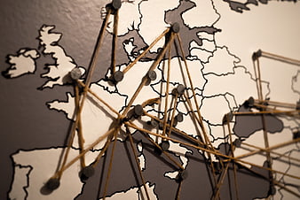 String art map of Europe showing travel connections