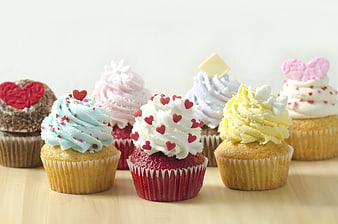 Assorted Valentine's Day Cupcakes With Heart Toppings