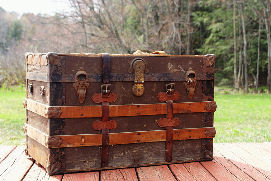 Vintage Wooden Steamer Trunk on Deck