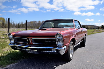 Classic 1965 Pontiac Lemans Muscle Car Parked On Country Road