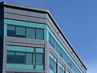 Modern Office Building Facade with Blue Glass Windows