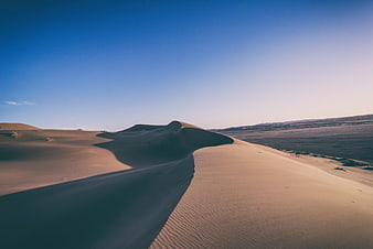 Sweeping Sand Dunes Under Clear Blue Sky