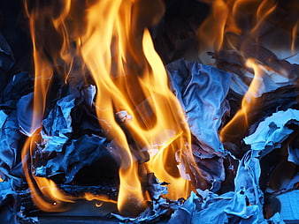 Close-up of burning paper flames and ash