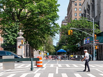 Manhattan Street Scene with Pedestrian and Construction
