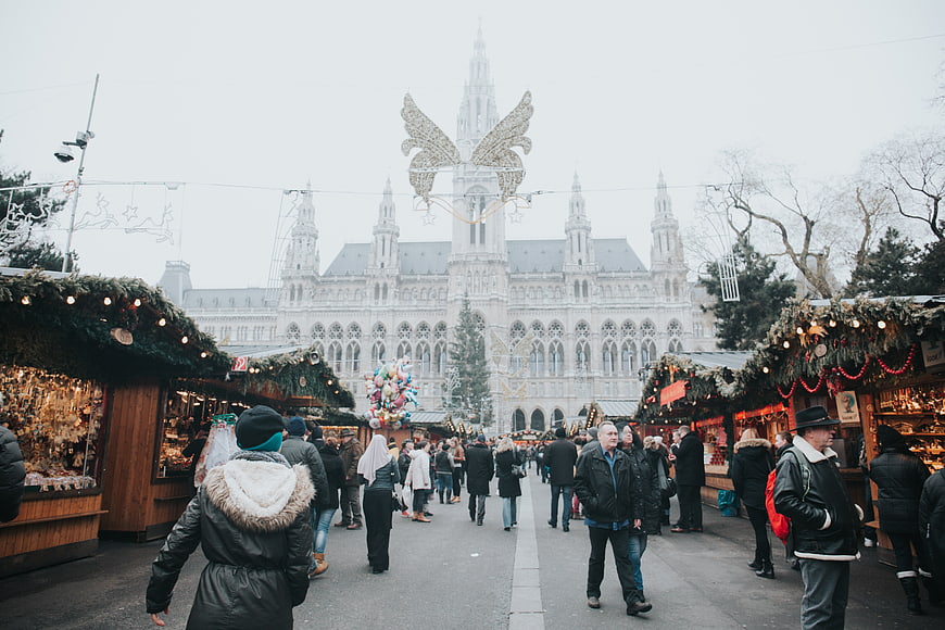 Christmas Market at Vienna City Hall with Angel Decoration