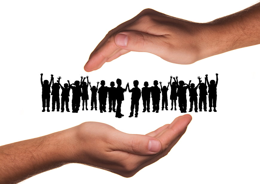 Protective Hands Sheltering Silhouette Group Of People