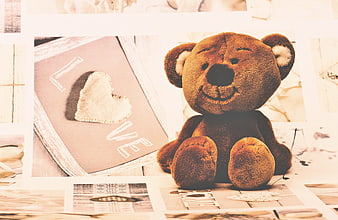Vintage Teddy Bear With Heart Card On Scrapbook Collage