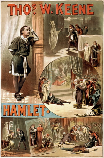 Vintage 19th Century Theatrical Poster for Hamlet by Thos W Keene