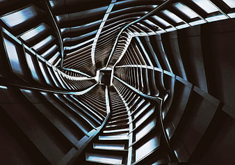 Abstract Futuristic Twisted Metal Corridor Tunnel
